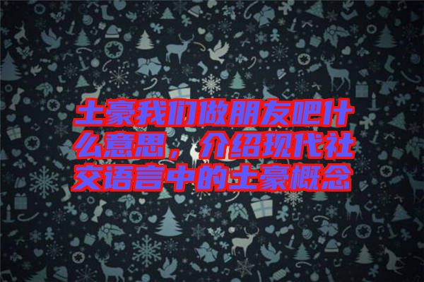 土豪我們做朋友吧什么意思，介紹現(xiàn)代社交語言中的土豪概念