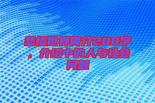 悲慘世界簡介200字，介紹中的人與社會問題