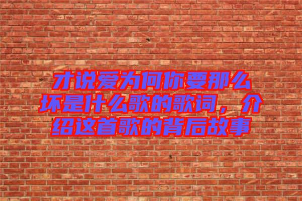 才說愛為何你要那么壞是什么歌的歌詞，介紹這首歌的背后故事